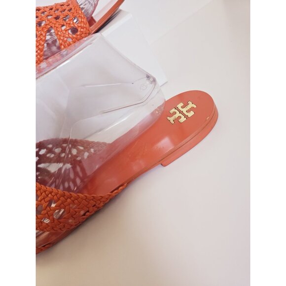 Tory Burch Orange Woven Braided Dessert Flower Leather Slip On Slide Sandals 10 - Picture 3 of 16